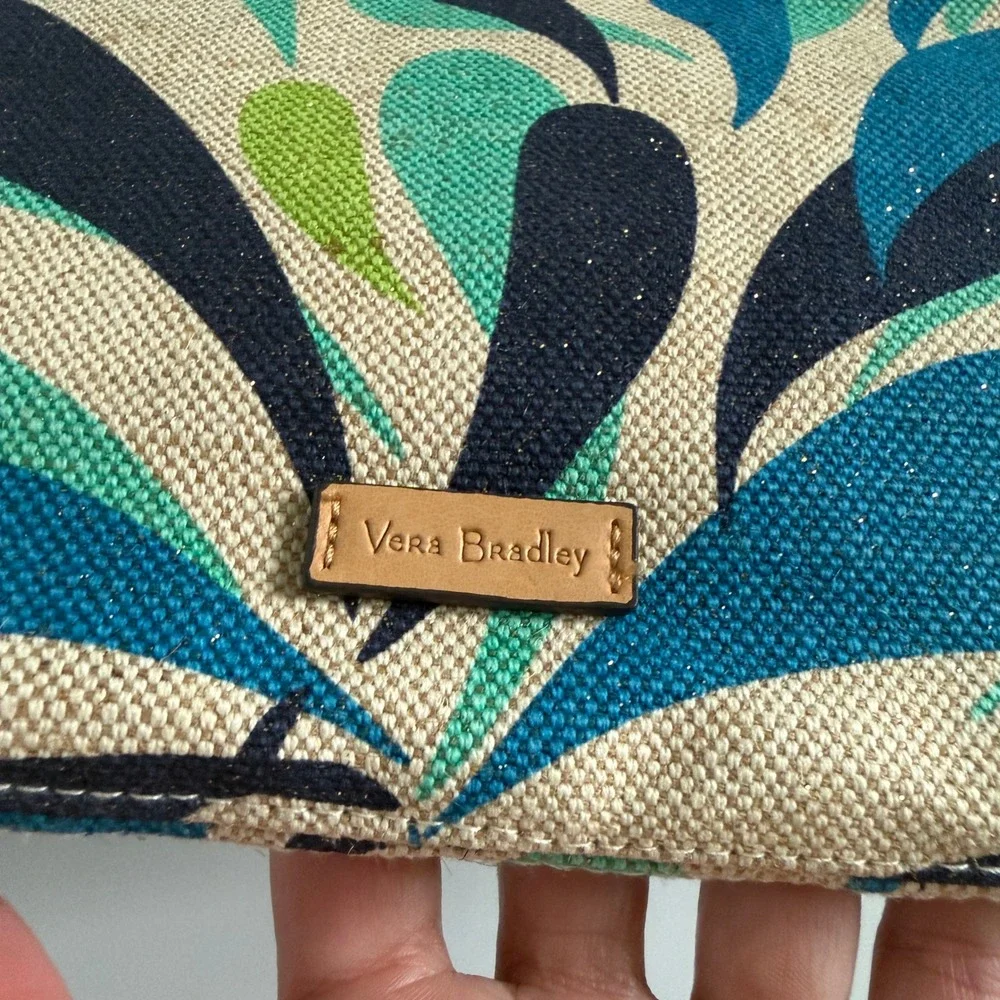 Vera Bradley Wristlet Clutch Blue Green Abstract Fringe Canvas Bag